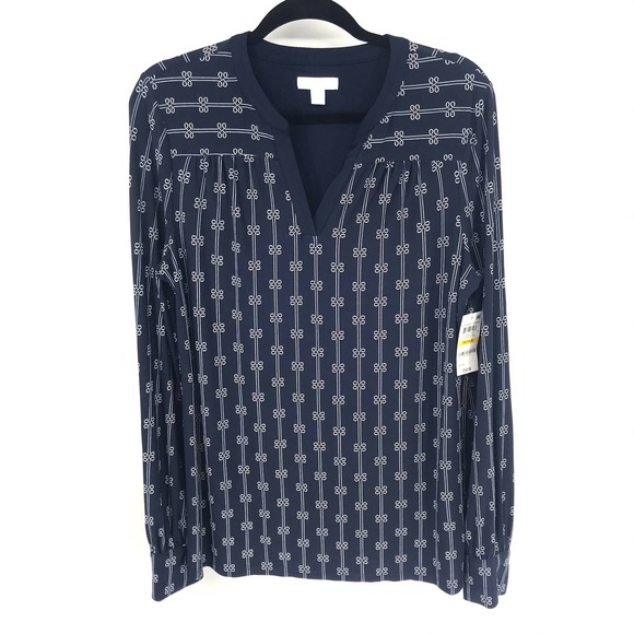 Intrepid Blue Printed Split-Neck Top M - Picture 2 of 10